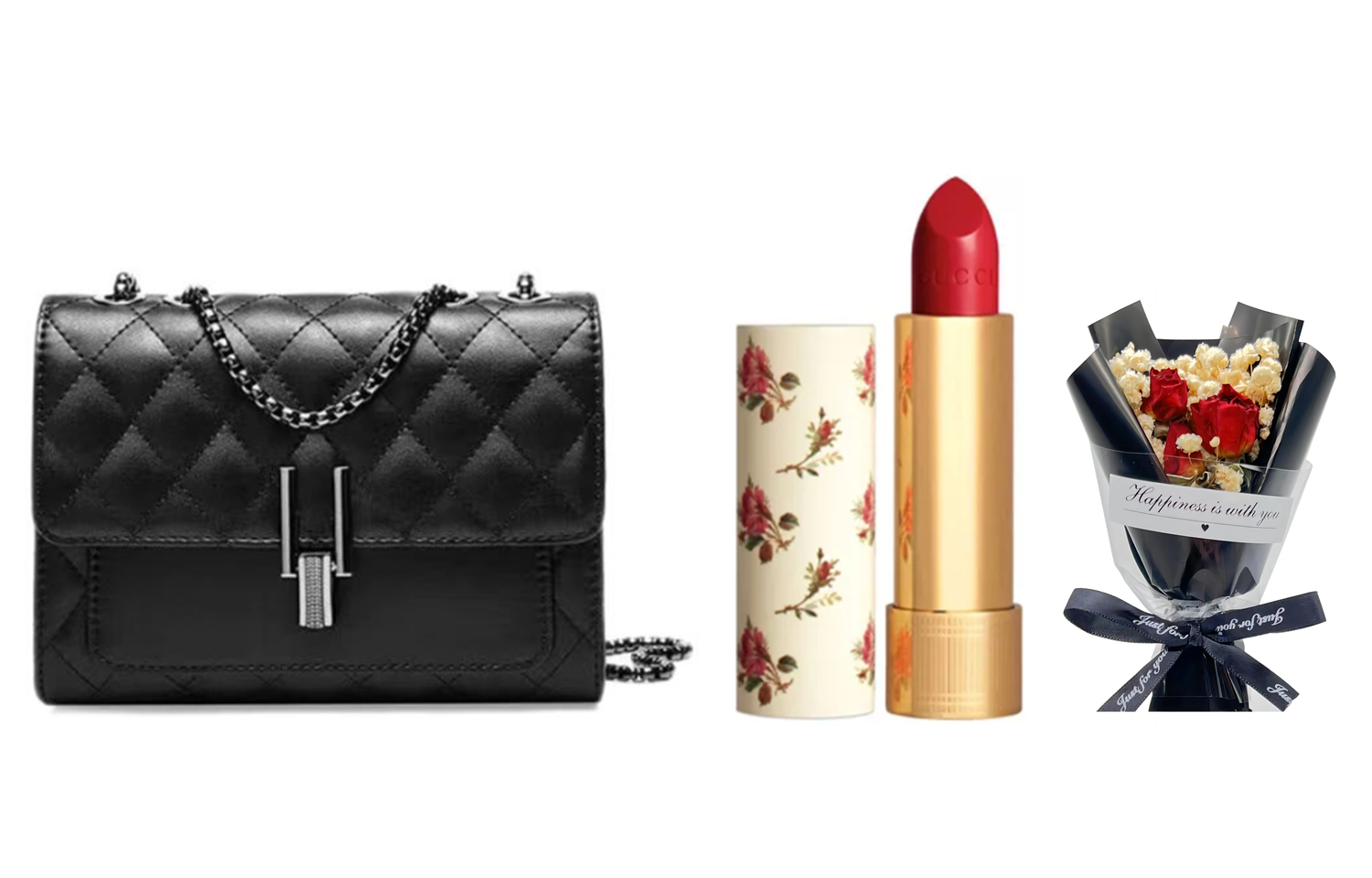 Наборы для макияжа для женщин Gucci, matte #505 formal wear 3.5g+baby's breath bouquet+chanel-inspiкрасный черный check bag — фото 3