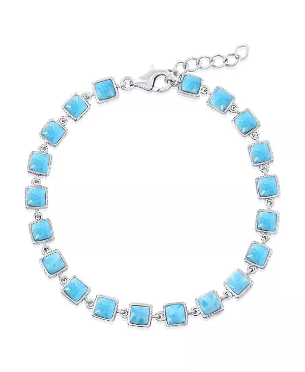 

Браслет из стерлингового серебра с квадратными звеньями из ларимара Caribbean Treasures, blue
