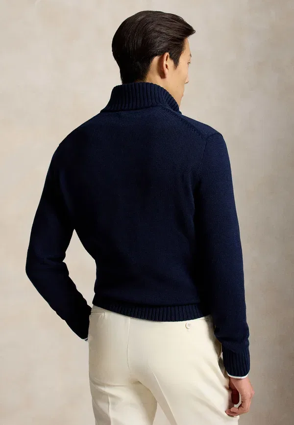Свитер с четверть-застежкой и имитацией водолазки Polo Ralph Lauren, охотничий синий — фото 3