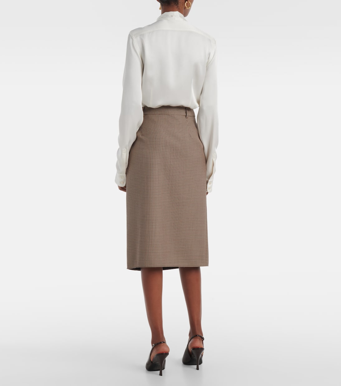Юбка-карандаш из шерсти с узором гусиная лапка Stella McCartney, Multicolor Brown — фото 3