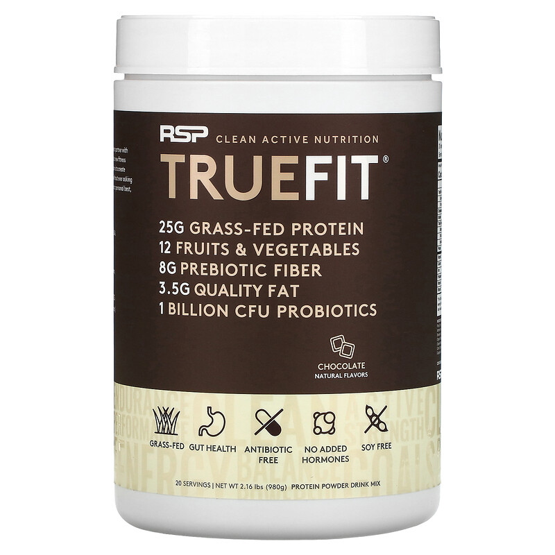 

RSP Nutrition, TrueFit, сывороточный протеиновый коктейль из экологически чистых ингредиентов, шоколад, 940 г (2 фунта)
