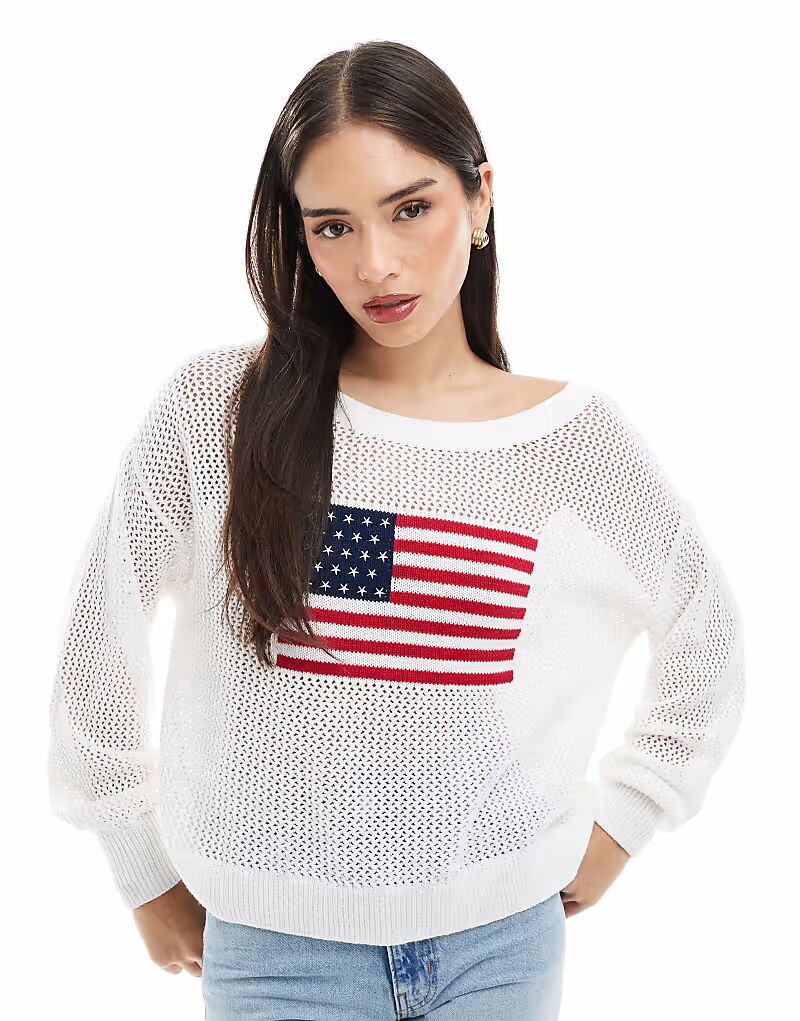 

Hollister свободный свитер с длинными рукавами и принтом США белого цвета