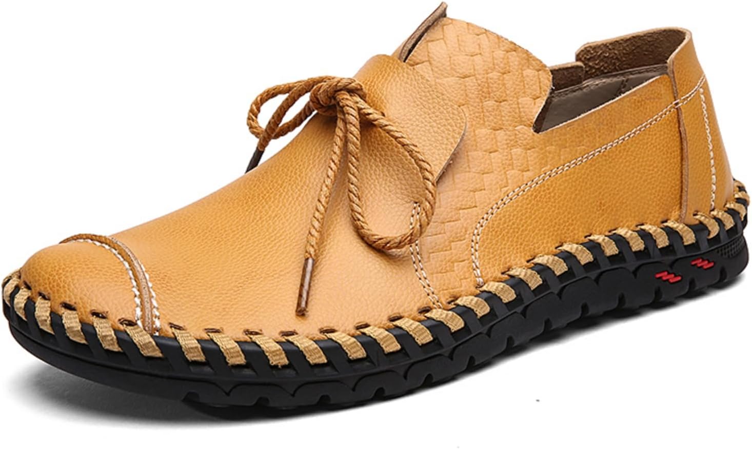 

Мужские кожаные повседневные туфли с плетением - противоскользящая резиновая подошва, круглый носок, комфорт для ежедневной ходьбы и вождения Kelibasi, желтый