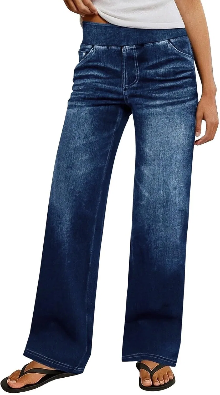 Джинсы свободного кроя, Women's Wide Leg Jeans, Dark Blue