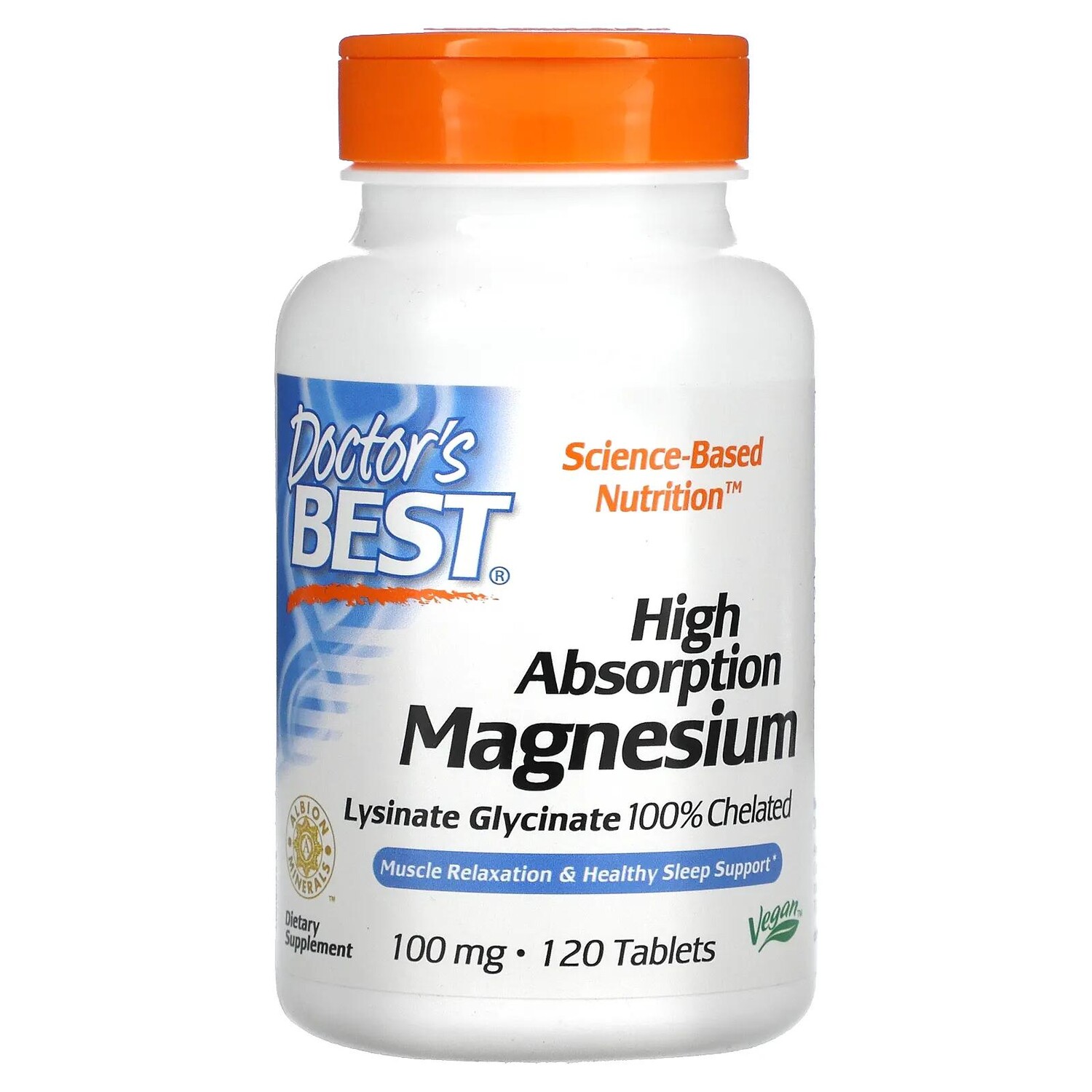 

Doctor's Best High Absorption Magnesium 100% Chelated with Albion Minerals 120 Tablets