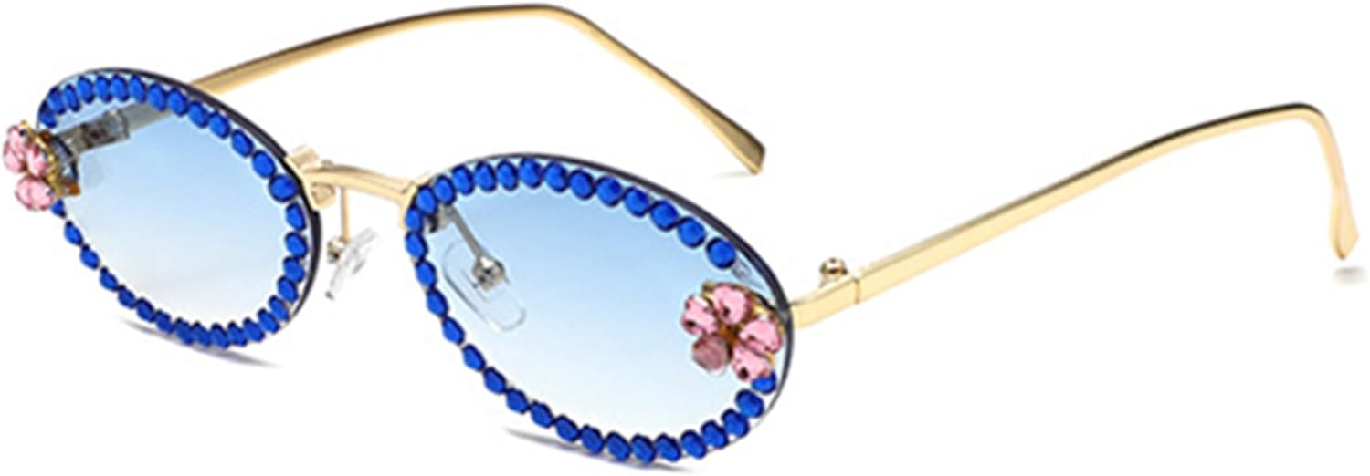 

bullabulling Модные овальные солнцезащитные очки со стразами в стиле ретро, ​​овальные солнцезащитные очки с бриллиантами, забавные очки для вечеринок и отдыха на природе, для женщин и мужчин, Blue