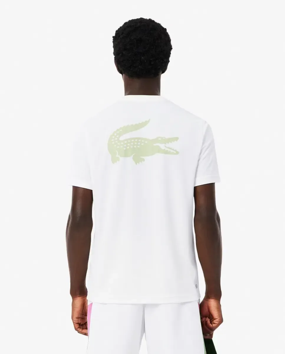 Мужская футболка Lacoste Ultra-Dry с принтом крокодила, короткий рукав, белый — фото 2