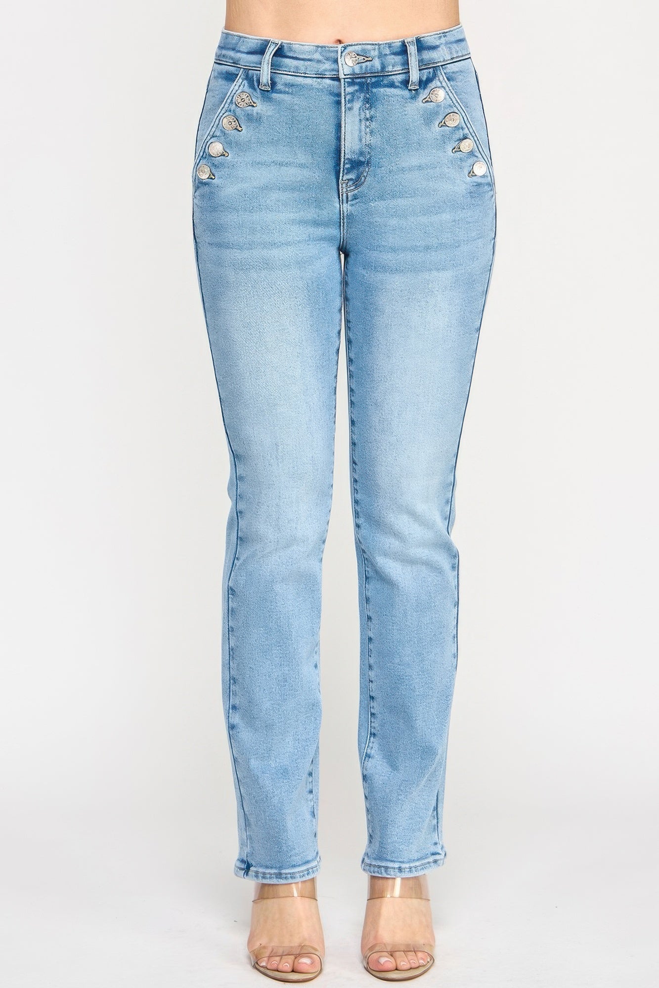 

Высокие прямые брюки с карманом на пуговице TRUEDAMES, светло-голубой