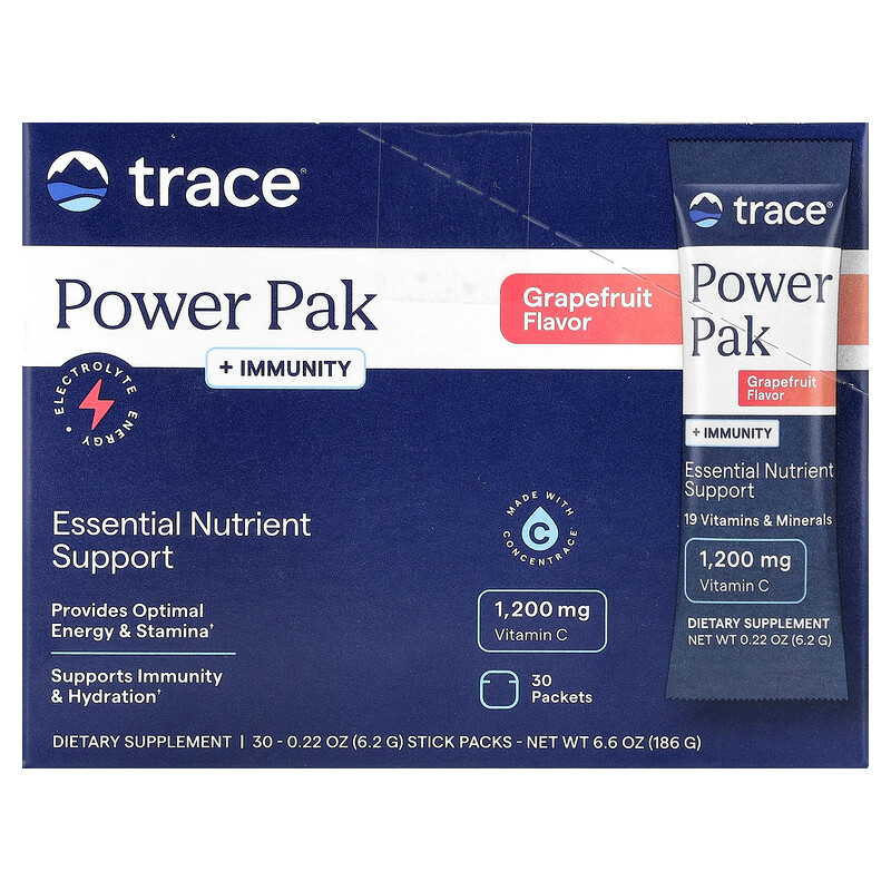 

Trace, PowerPak + Immunity, грейпфрут, 30 пакетиков по 6,2 г (0,22 унции)