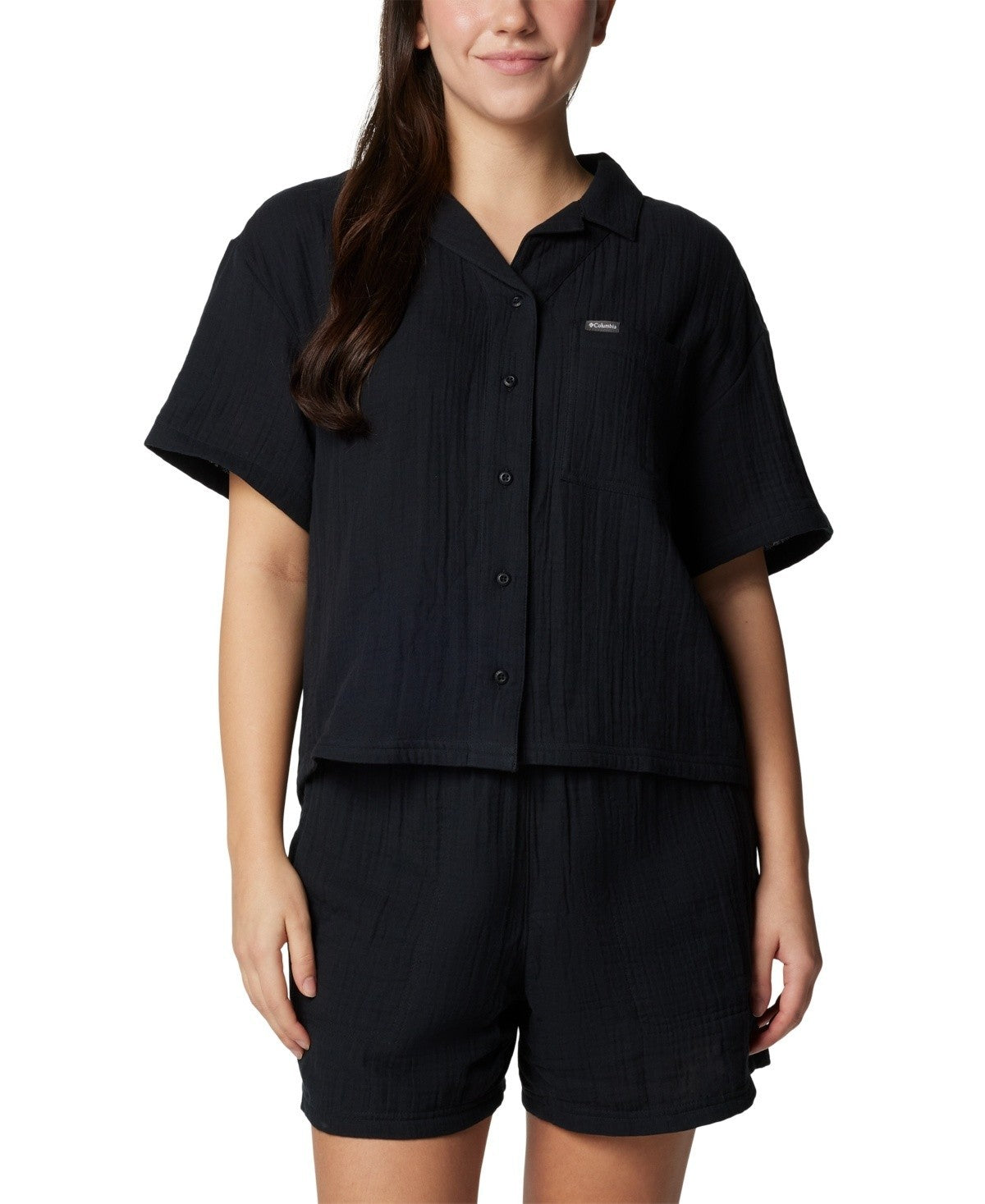 

Колумбия Холли Хайдэвей Бризи Блузка Женская Черная Хлопковая На Пуговицах Columbia