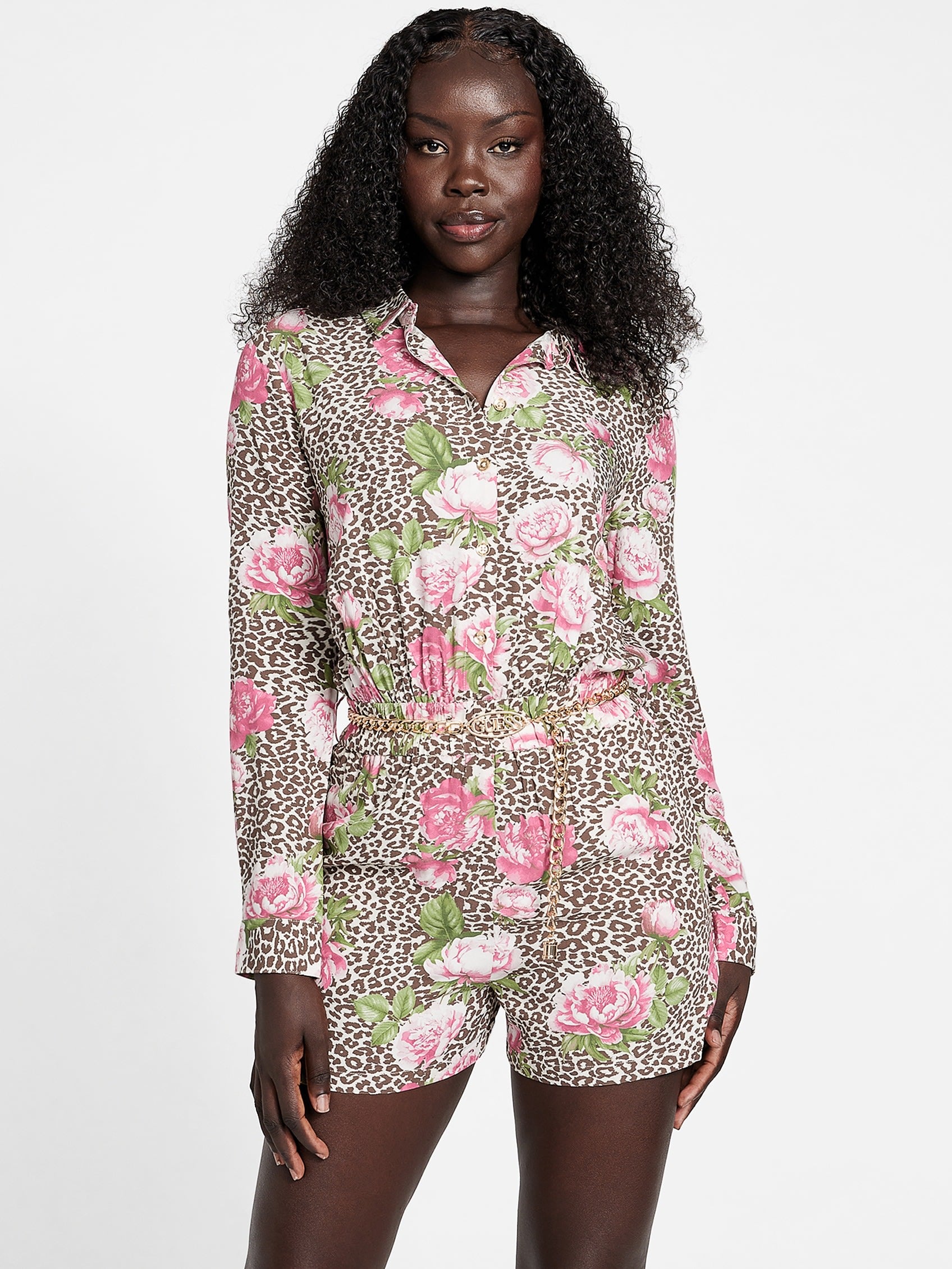 

Нина комбинезон с поясом Guess Factory, цвет pink roses multi
