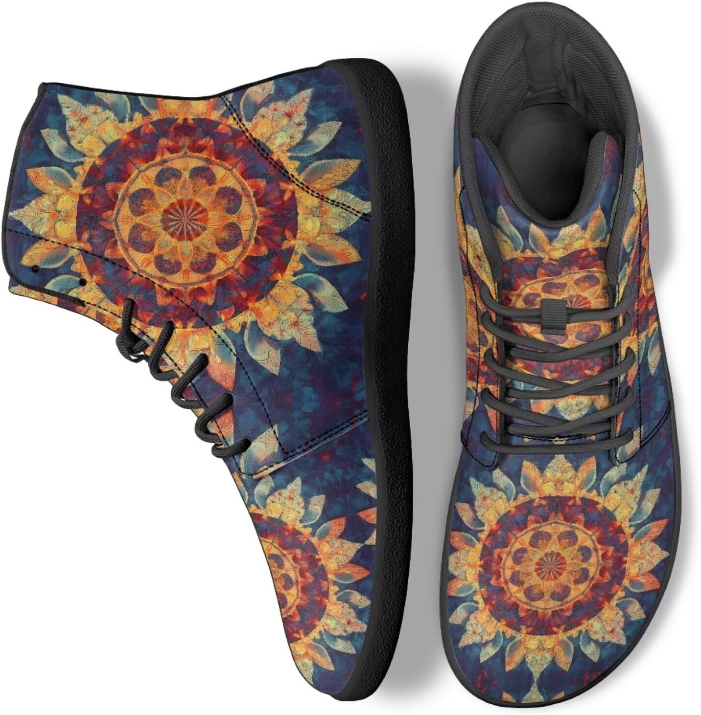 

Кроссовки Boho Mandala с цветочным узором для женщин и мужчин, с высоким верхом из PU кожи, для работы и ходьбы Ecaestolph, синий
