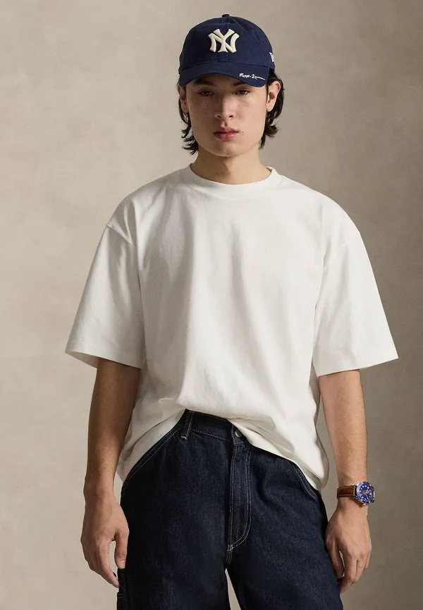 Футболка свободного кроя из замшевого трикотажа, базовая футболка Polo Ralph Lauren, White