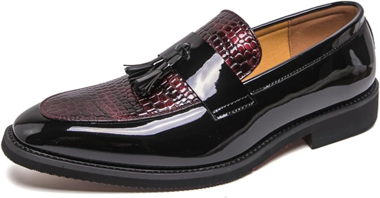 

Мужские слипоны Psieicwm с кисточкой, двухцветные, из лакированной кожи с узором под крокодила, верх из кожи, заостренный носок, низкий каблук, формальная обувь для вечеринок, свадеб, деловых мероприятий и выпускных, красный