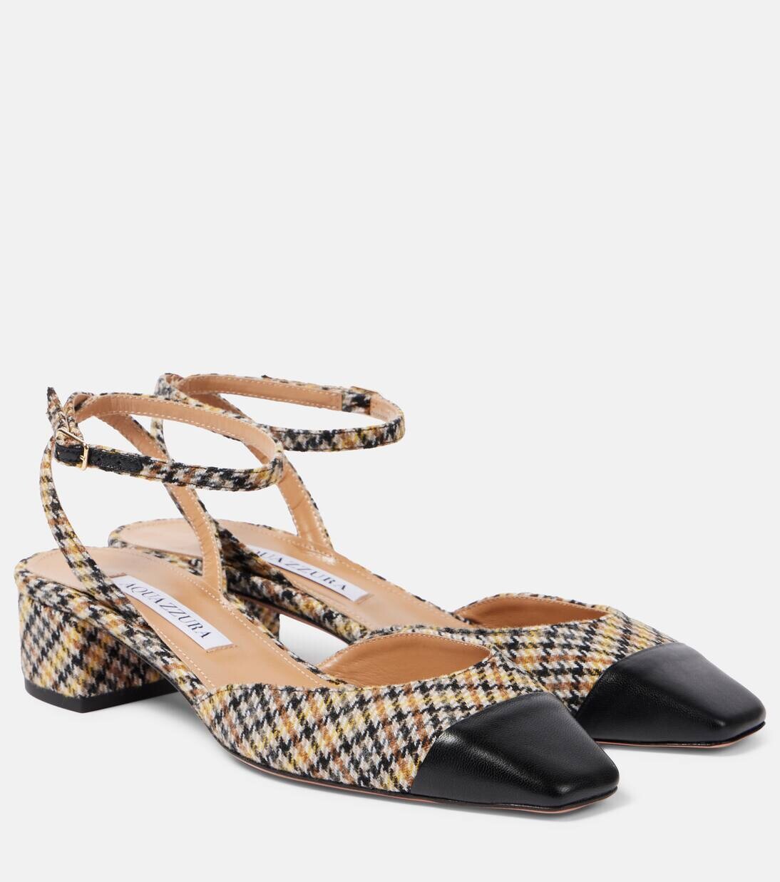 Туфли-лодочки French Flirt 35 в клетку Aquazzura, цвет tobacco/yellow/black