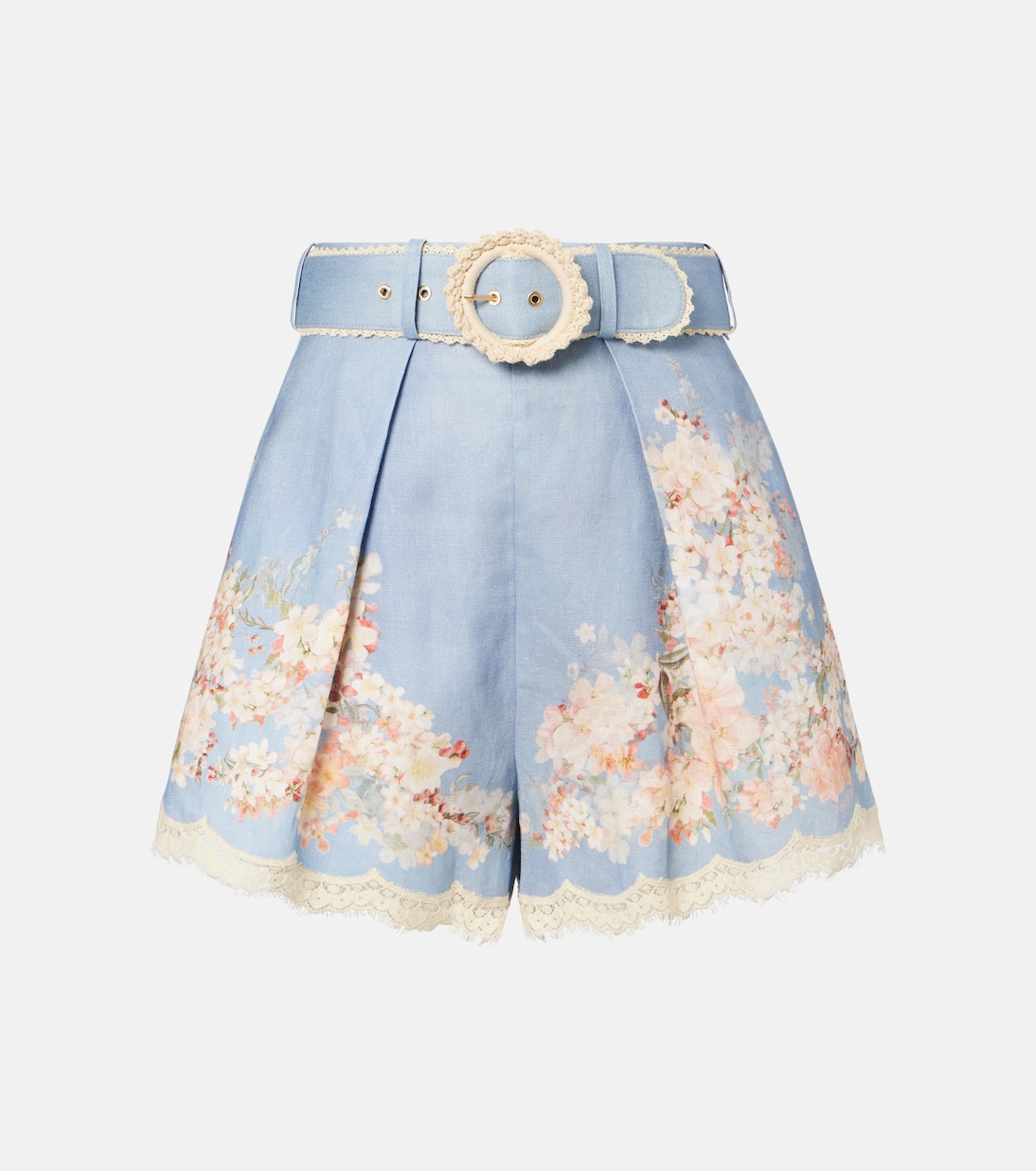 

Каскадские льняные шорты с цветочным принтом Zimmermann, Teal Botanical Floral
