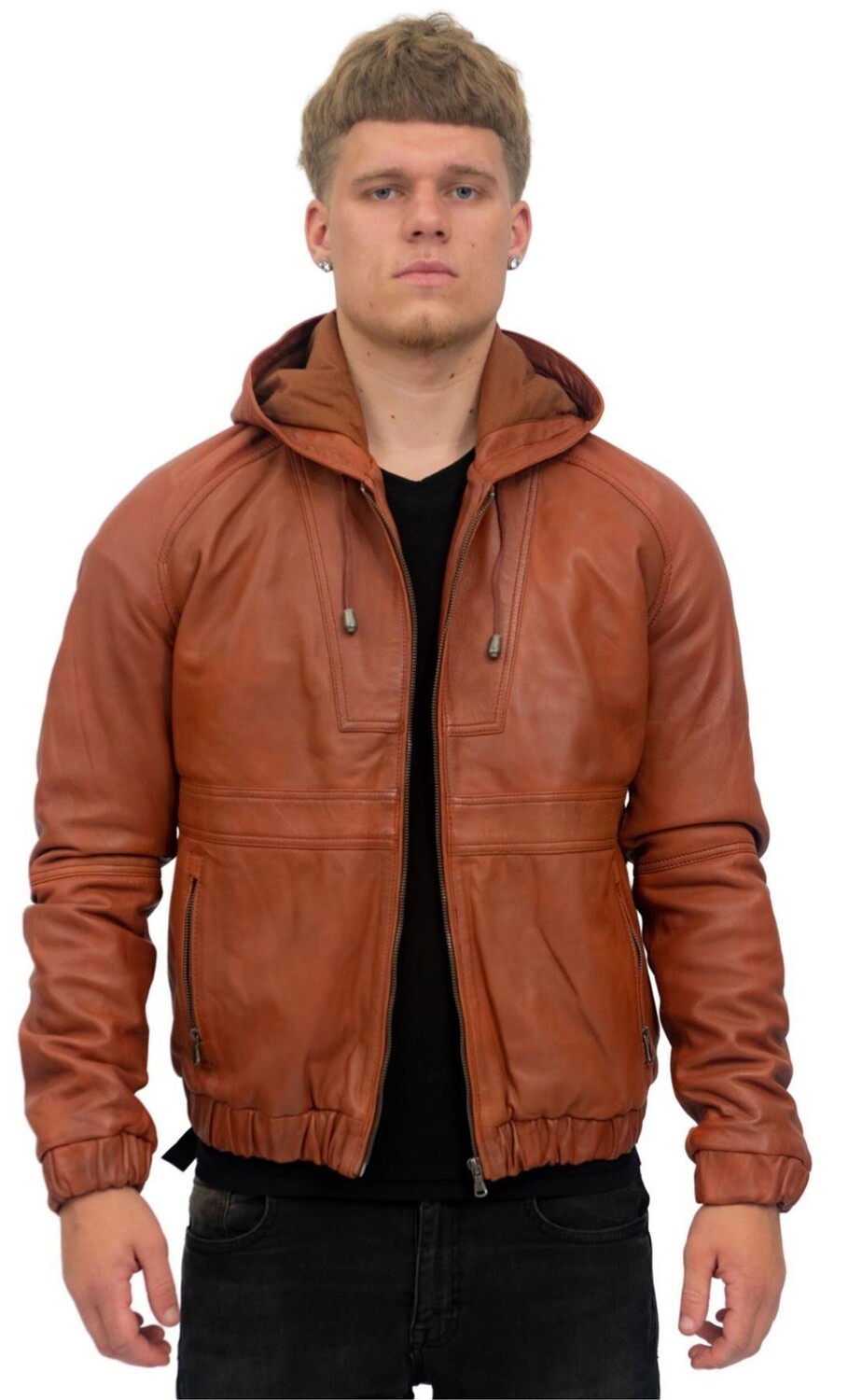 

Повседневная кожаная куртка-бомбер с капюшоном-Одесса Infinity Leather, коричневый
