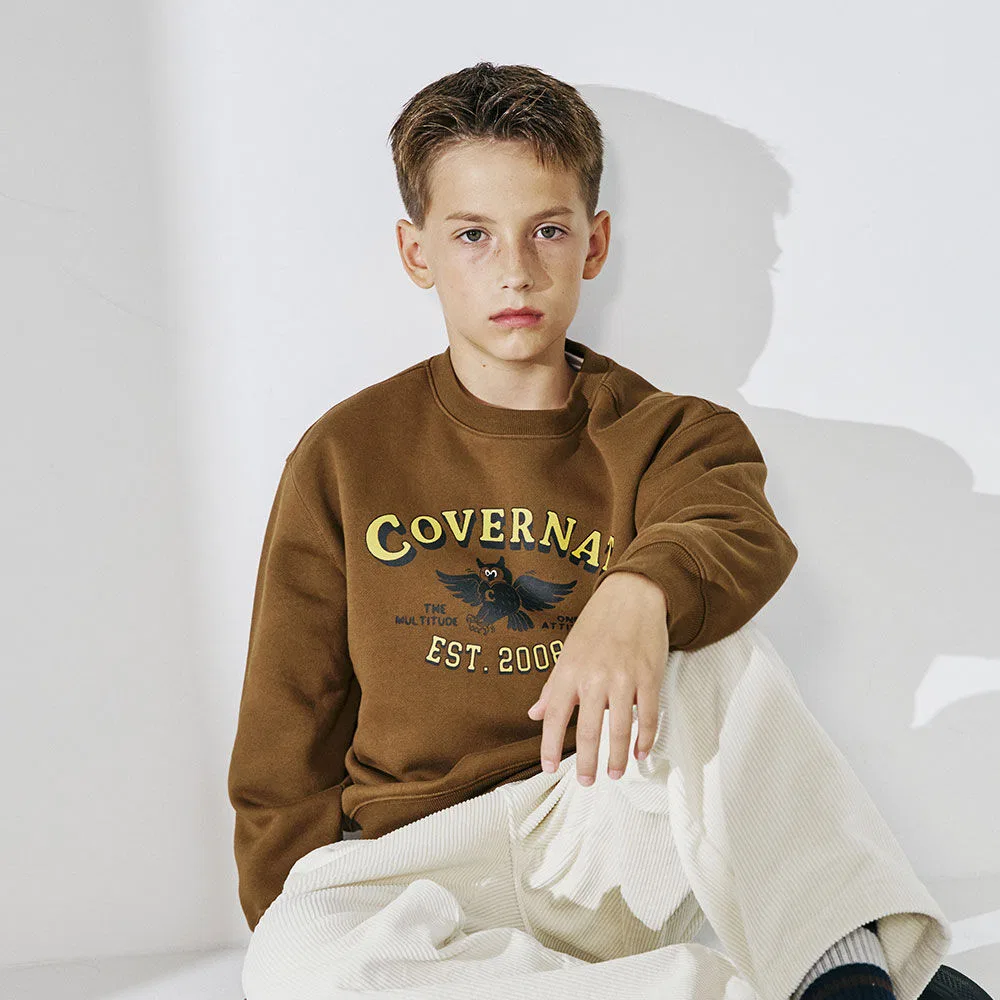 Детский свитшот с графикой совы коричневый от Covernat Kids