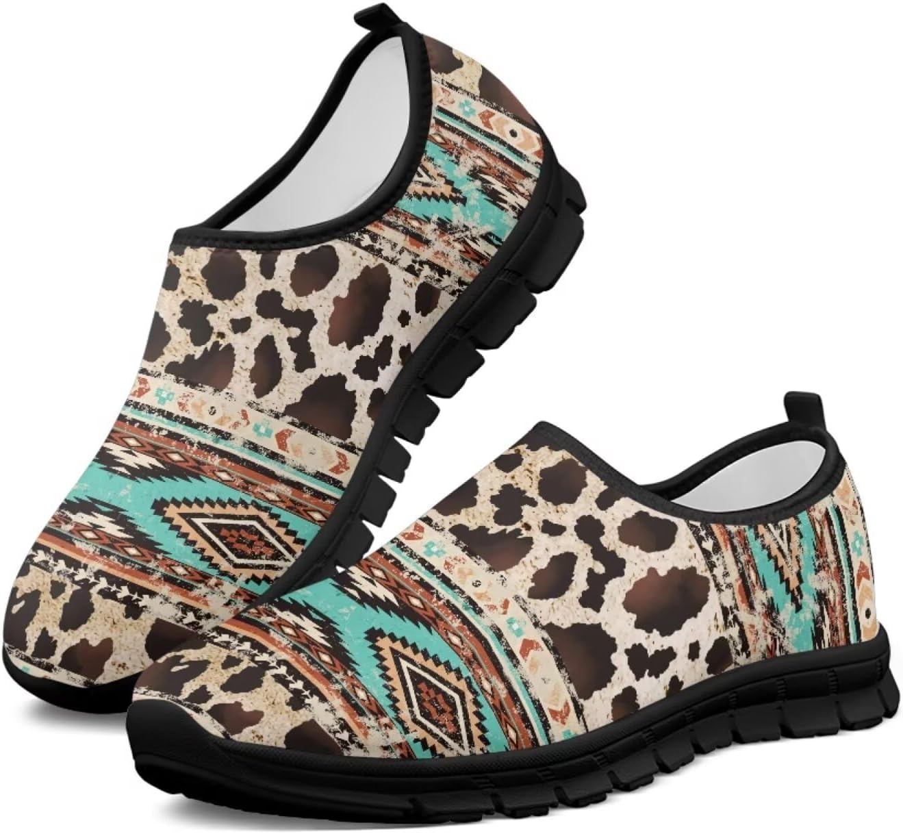 

Мужские слипоны Howilath Western Tribal Aztec, повседневная обувь, кроссовки для бега, дышащие, без застежек, Western Aztec Tribal Cow Spot