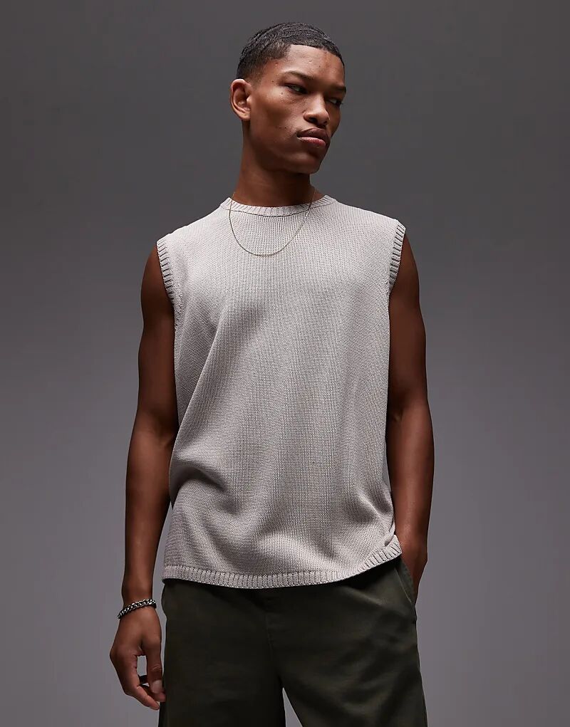 

Легкий трикотажный жилет Topman свободного кроя серого цвета