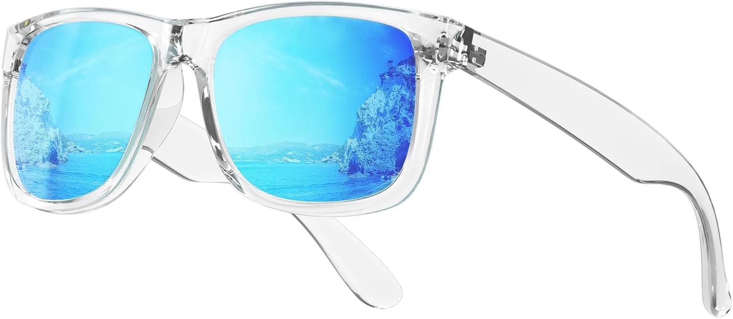 

KALIYADI Женские поляризованные солнцезащитные очки: ретро-стиль, модные солнцезащитные очки с защитой UV400 для вождения и путешествий, Z05-bright Transparent Frame Ice Blue Lens