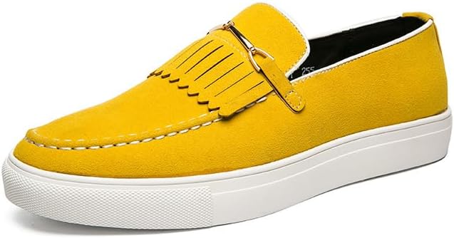 

Мужские замшевые комфортные лоферы с кисточками на плоской подошве, легкие, противоскользящие, с металлическим декором, на платформе, слипоны, модные кроссовки для работы и вождения Fifilapin, желтый