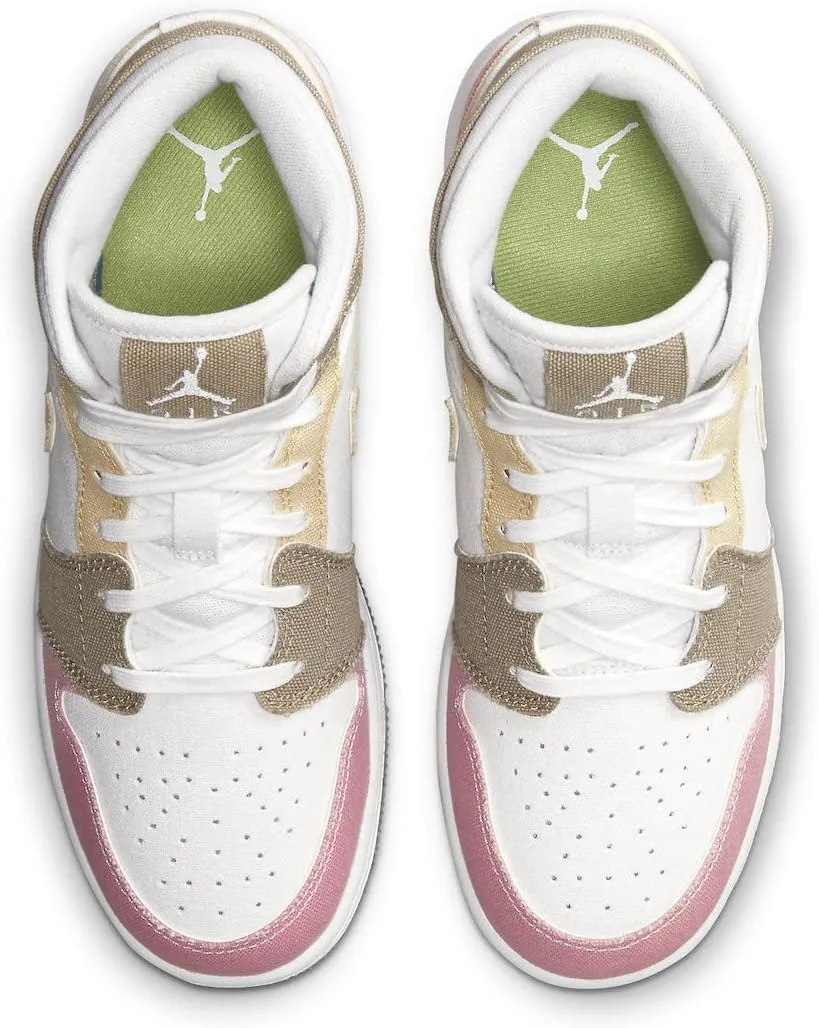 Детские кроссовки Nike Air Jordan 1 Mid, белый/ярко-зеленый/розовый — фото 4