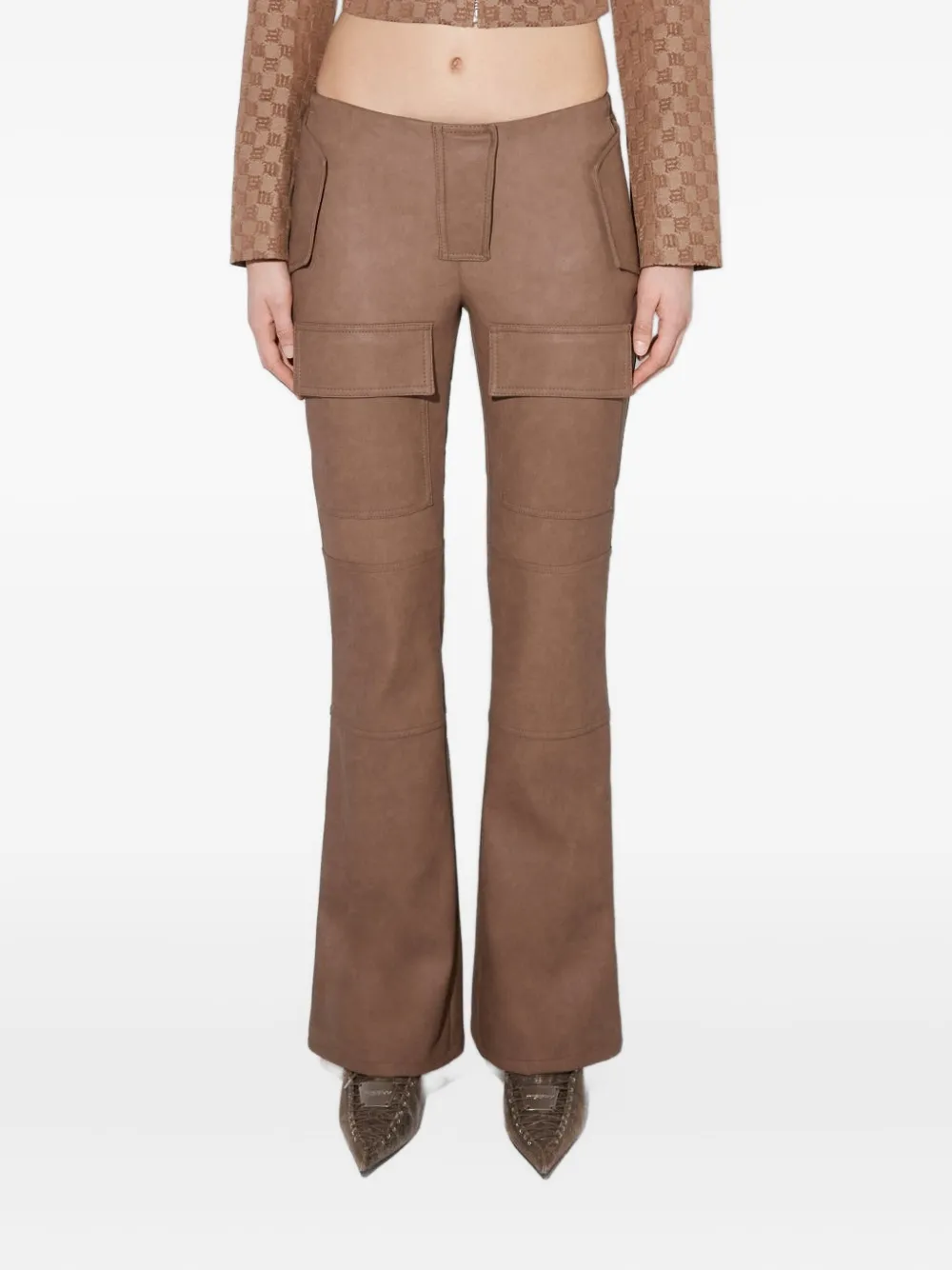 

Брюки-клёш в байкерском стиле из искусственной кожи Misbhv, коричневый