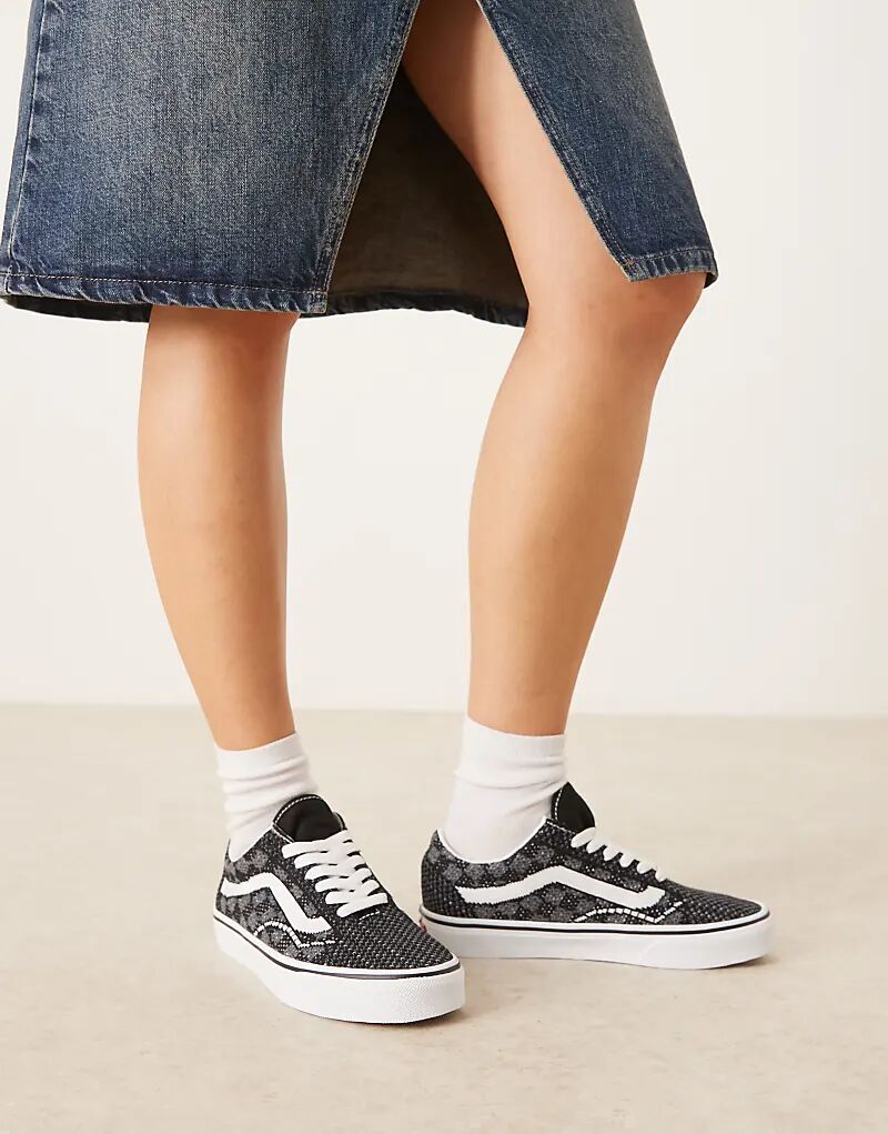 Кроссовки Vans Old Skool EK с вязаным верхом в черно-серую клетку — фото 3