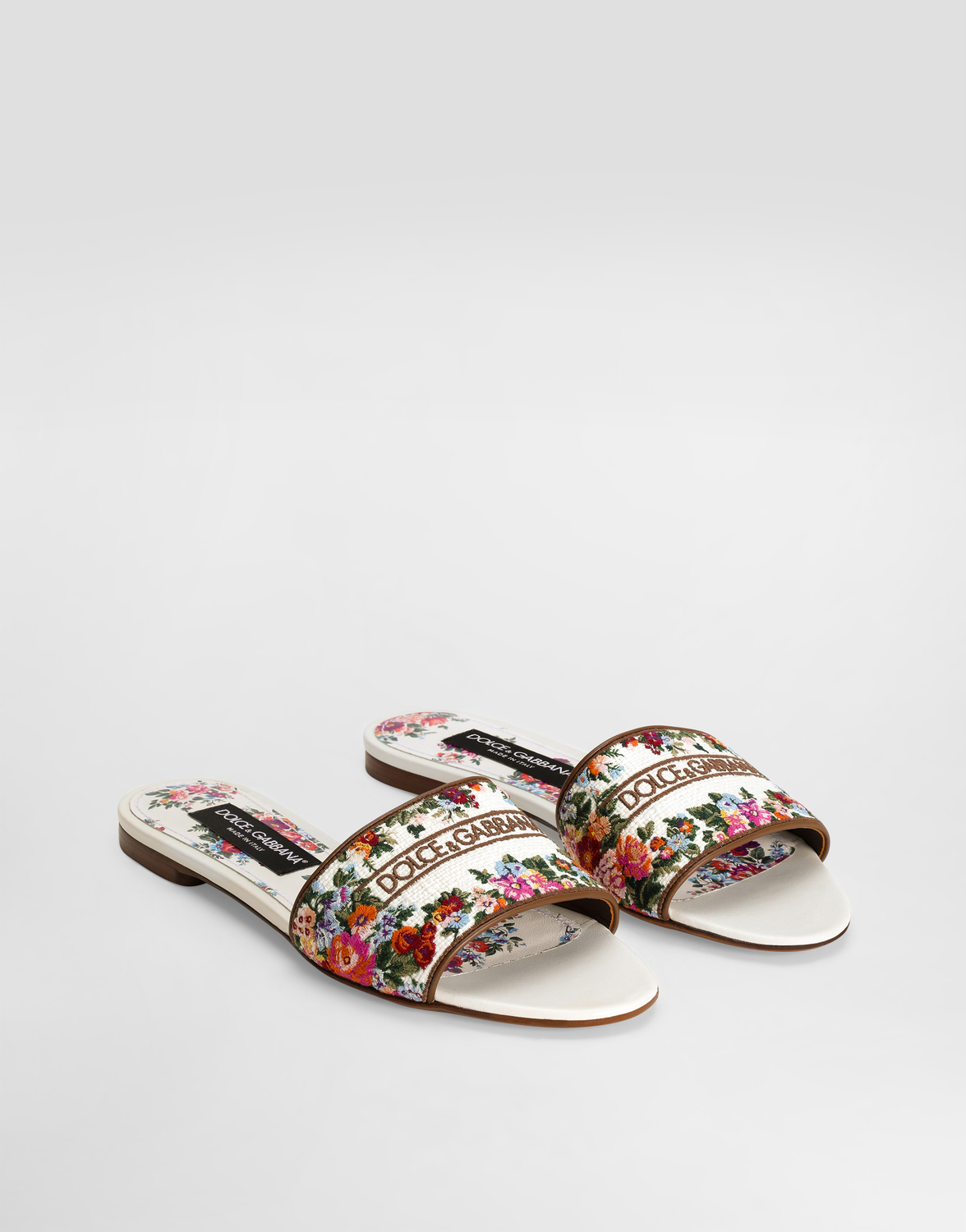Кожаные тапочки из наппы с вышивкой DOLCE & GABBANA, белый — фото 2