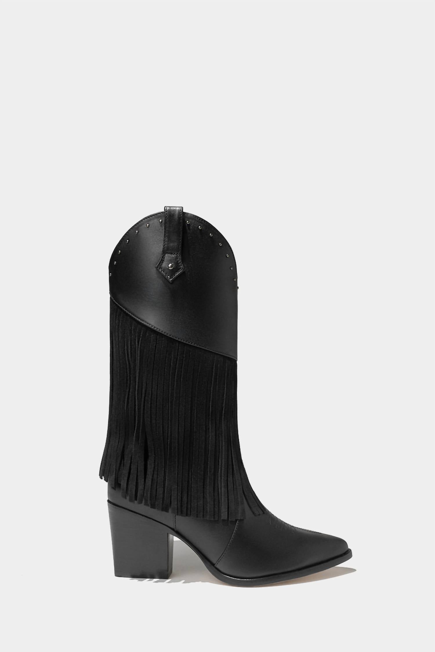 Женские кожаные сапоги с бахромой, черного цвета Dante Shoes
