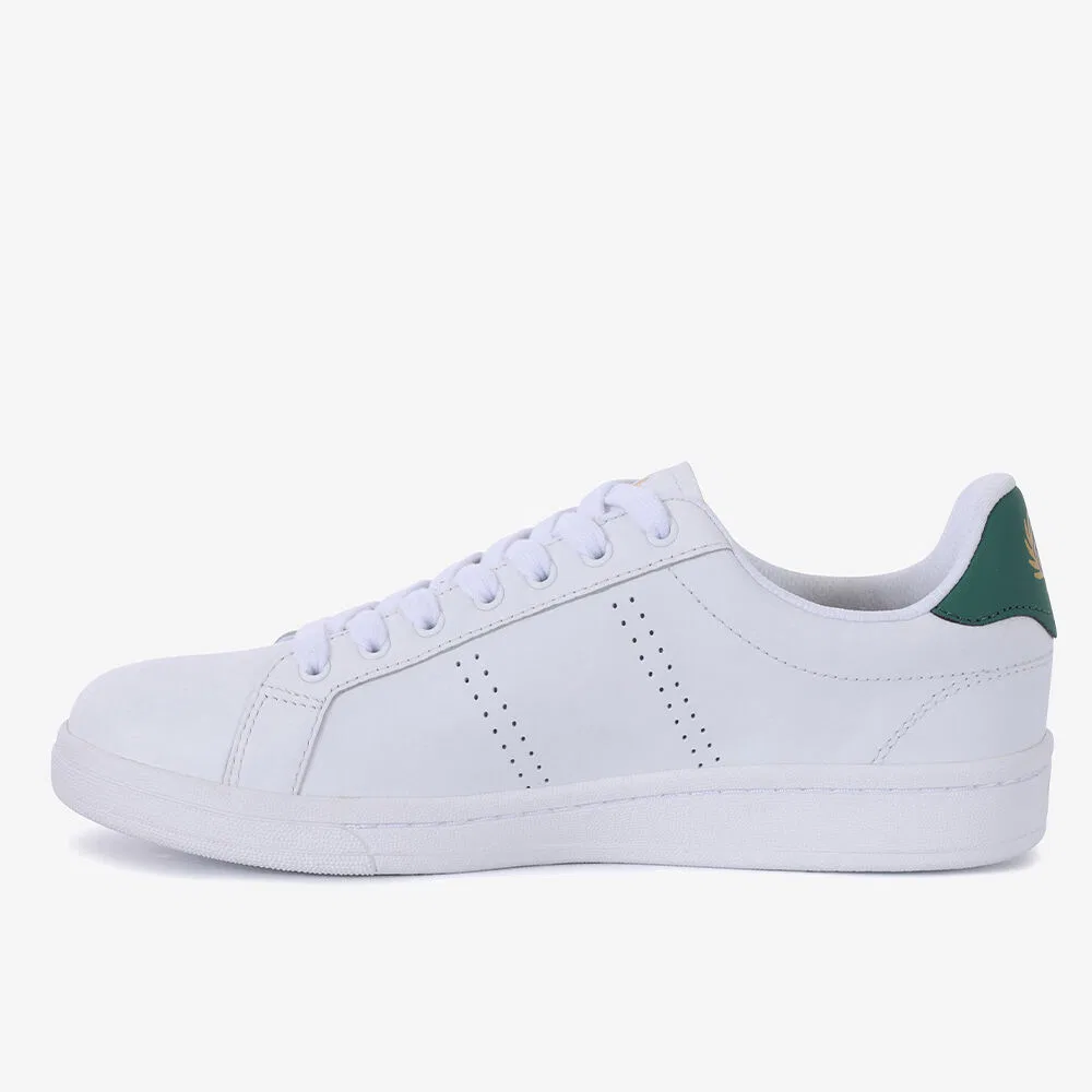 Мужские низкие кожаные кеды B721 белые с зелёным от Fred Perry — фото 2