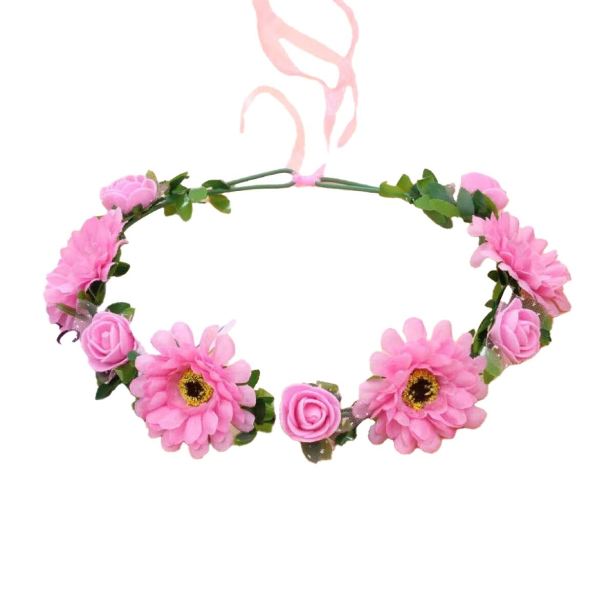 

Венок на голову из искусственных ярких розовых цветов R70