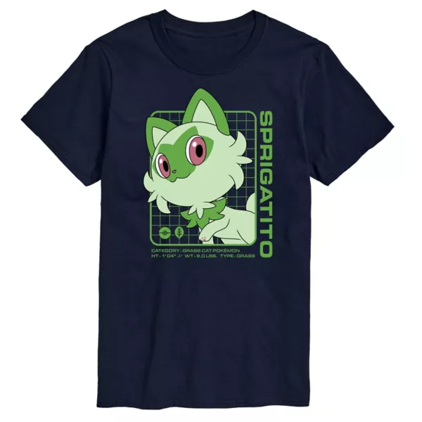 

Мужская футболка с принтом статистики покемона Sprigatito Licensed Character, синий
