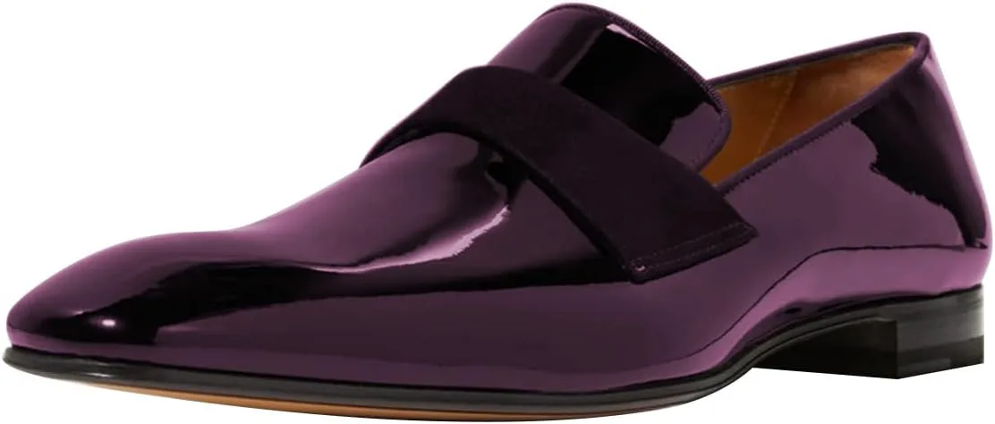 FSJ Men's Square Toe Slip-On Loafers Patent Leather Strap Across Comfortable Casual Formal Wedding Tuxedo Shoes Size 4-16 US, фиолетовый