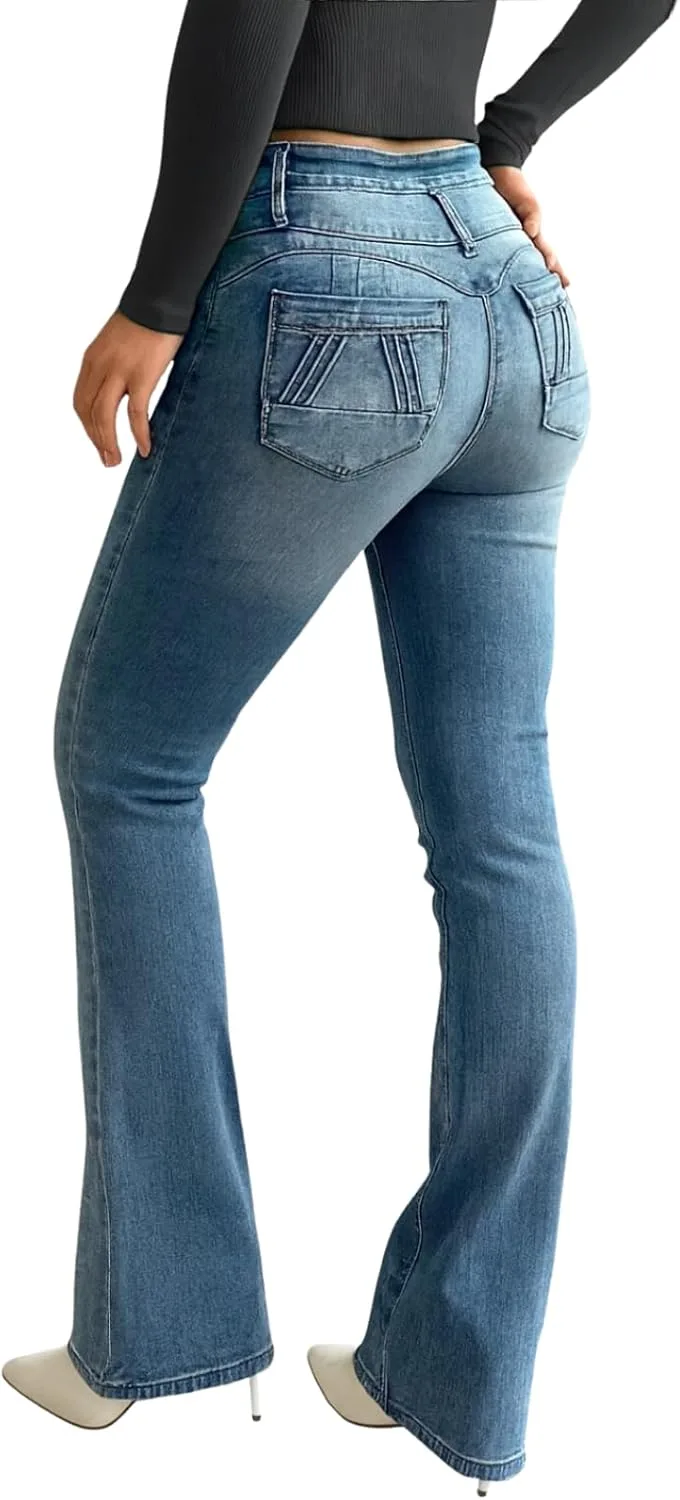 

Джинсы для женщин Bootcut с эффектом подтяжки и высокой талией