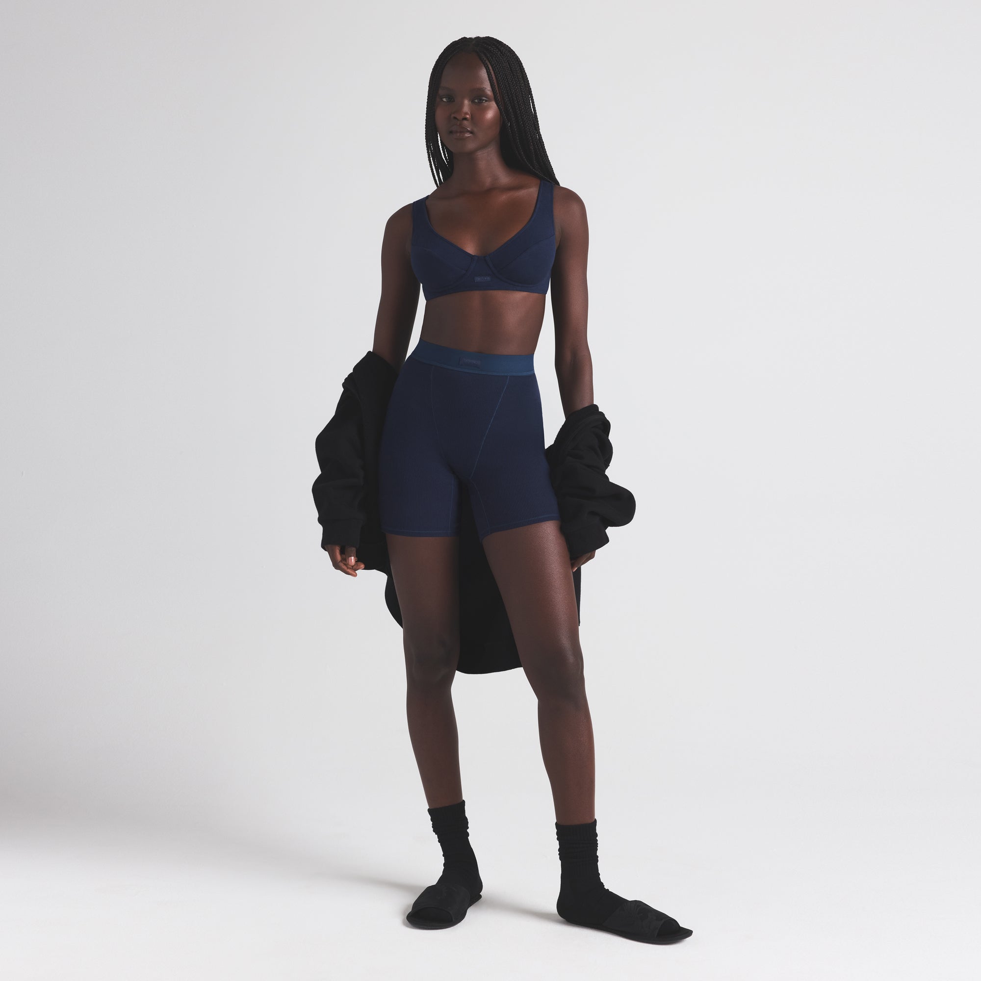 

Боксеры SKIMS COTTON RIB, цвет navy