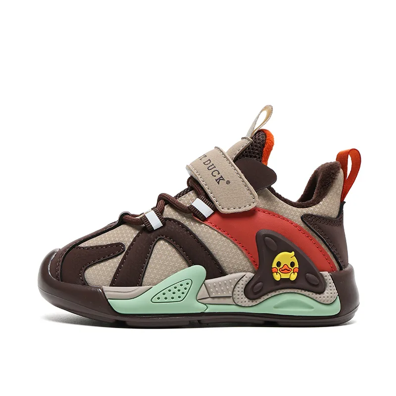 Детские повседневные кроссовки low top из искусственной кожи с амортизацией, износостойкие WALNUT DUCK, 23001 Apricot/Dark Brown Bi-Cotton