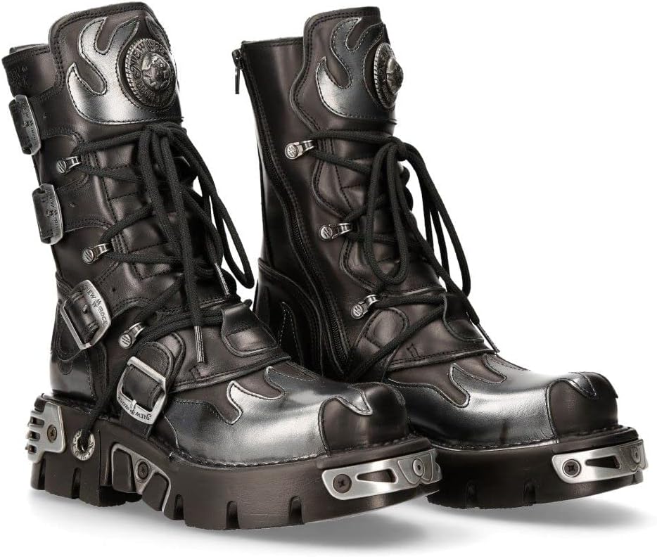 Ботинки NEW ROCK 591 Flame из металлической кожи для мужчин, готик, панк, байкерская мода, черный — фото 2
