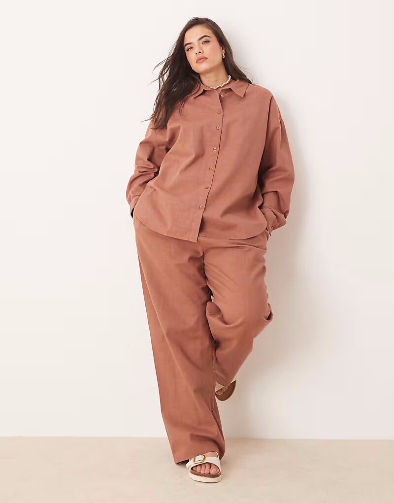 

Брюки-комбинации из льна ASOS DESIGN Curve цвета мокко
