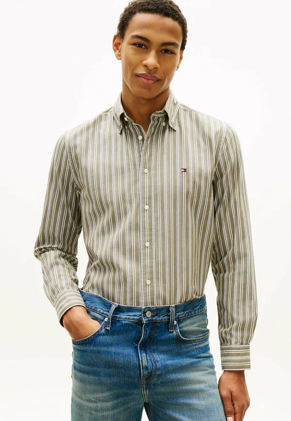 Рубашка в полоску с текстурой, стандартного кроя Tommy Hilfiger, Dark Artichoke Stripe