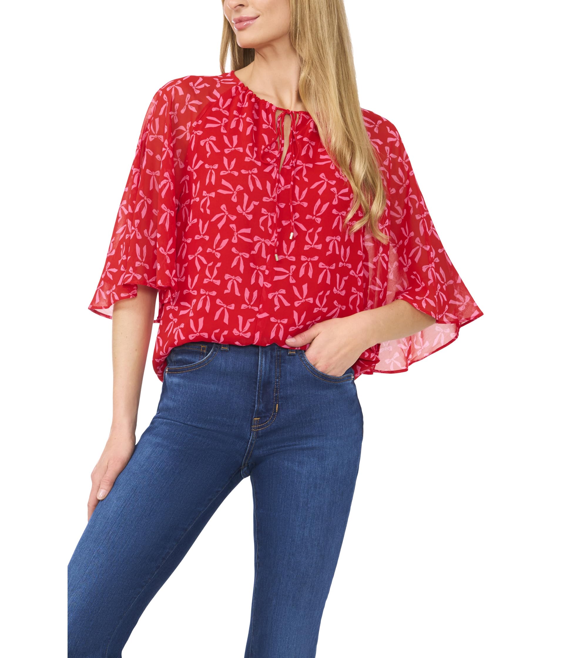 

Топ CeCe Tie Neck Raglan, цвет Scarlet Glow