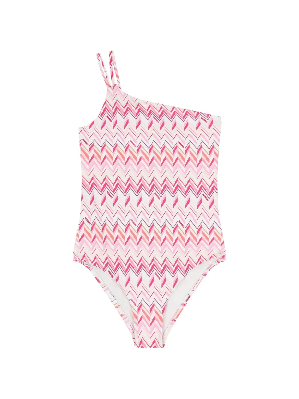 Купальник с одним открытым плечом и зигзагообразным узором Missoni Kids, белый
