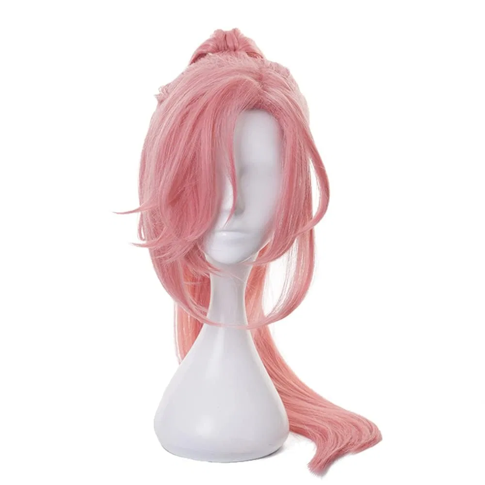 Длинный прямой парик для косплея с челкой и термостойкими волосами Maysuwell, Pink Ponytail