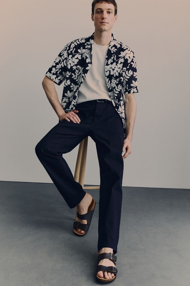

Хлопковые брюки стандартного кроя H&M, синий
