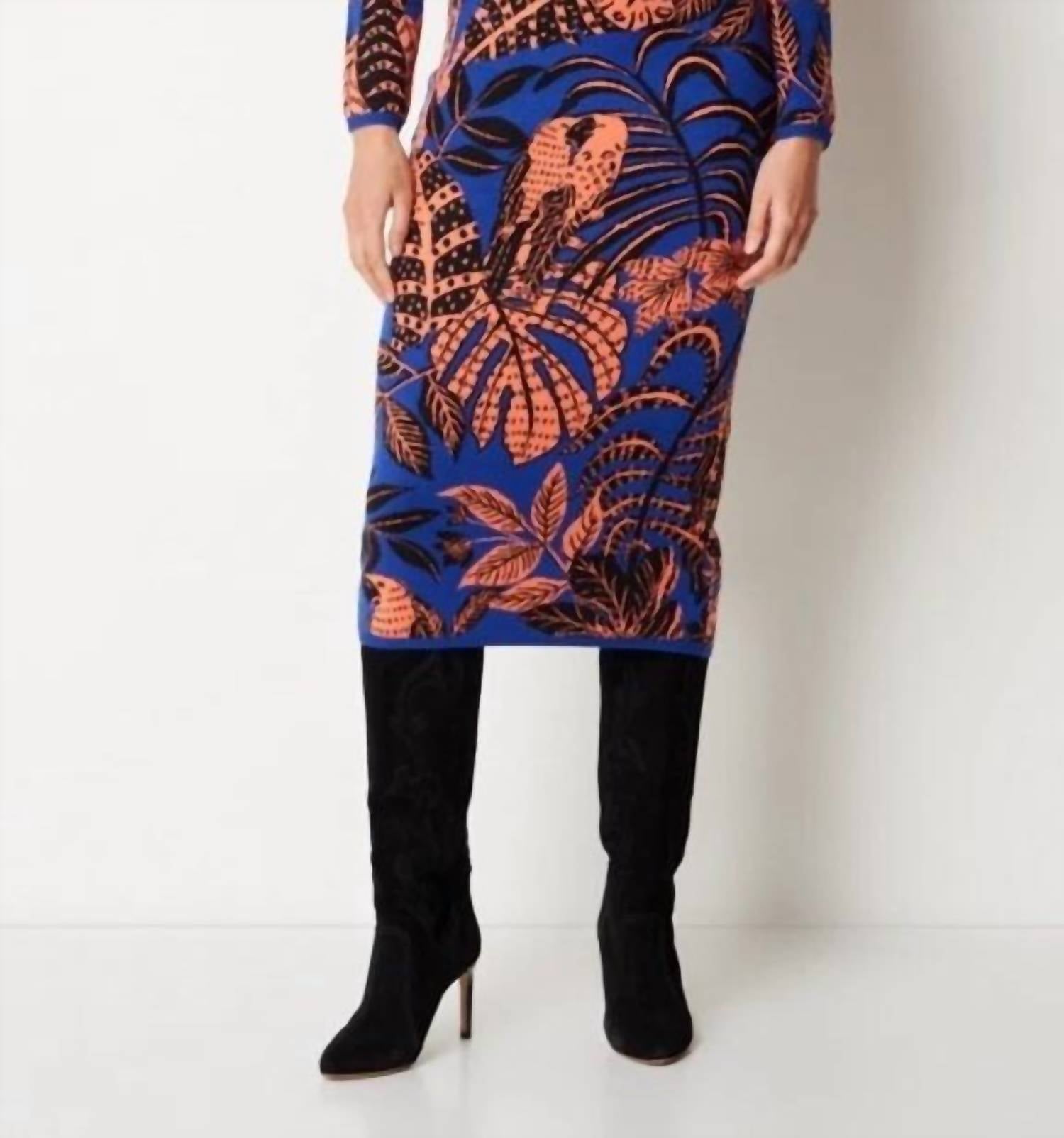 

Платье миди с длинными рукавами цвета тропического золота и синего цвета Farm Rio, Tropical Gold Blue