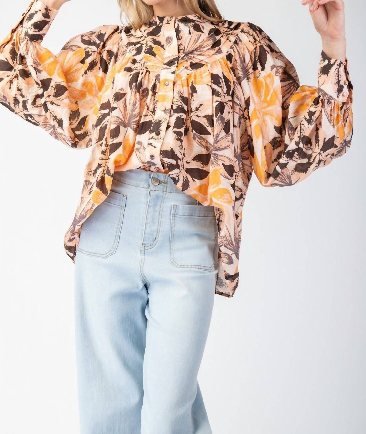 

Eesome Желтая блузка с принтом, на пуговицах, с объемными рукавами