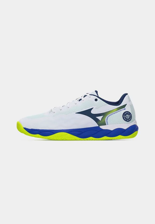 Теннисные кроссовки wave enforce court all-court Mizuno, White/Dazzling Blue/Lightning Yellow — фото 2