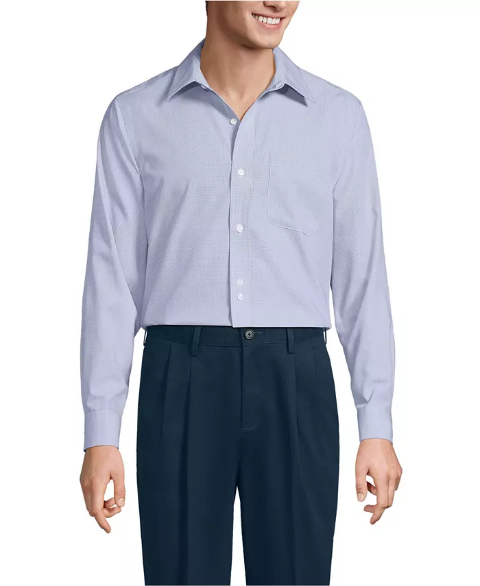 

Мужская рубашка с прямым воротником из ткани пима без необходимости глажки Lands' End, синий