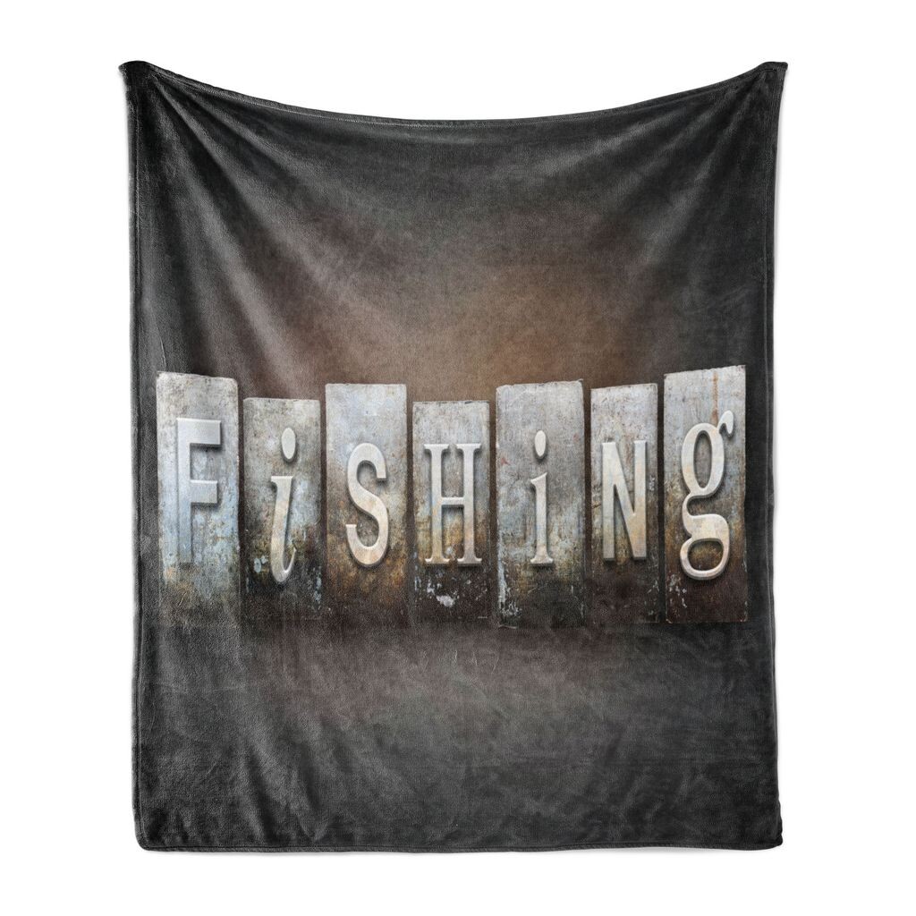 

ABAKUHAUS Fishing Theme Мягкое фланелевое флисовое одеяло, Vintage Fishing Word, уютный плюш для использования в помещении и на улице, 125 x 175 см, разноцветное, черный